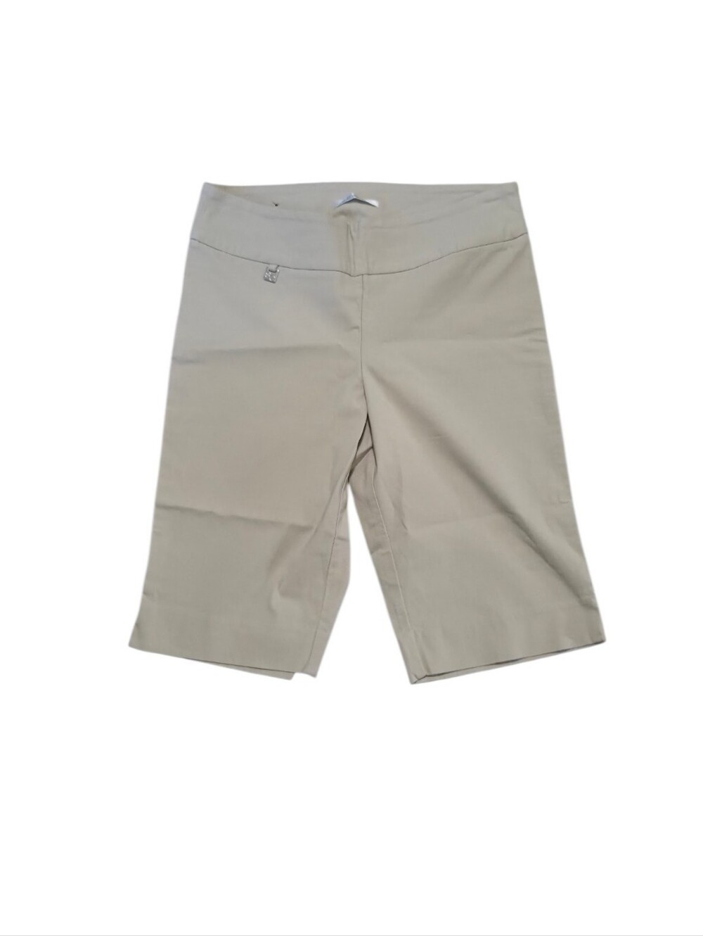 Tummy Control Beige High Waisted Stretch Bermuda Women's Shorts. Size 12